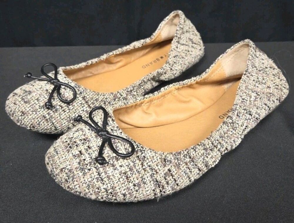 Lucky Brand Emmie Gray White Tweed Scrunch Ballet Flats Shoes Size 10 / 40